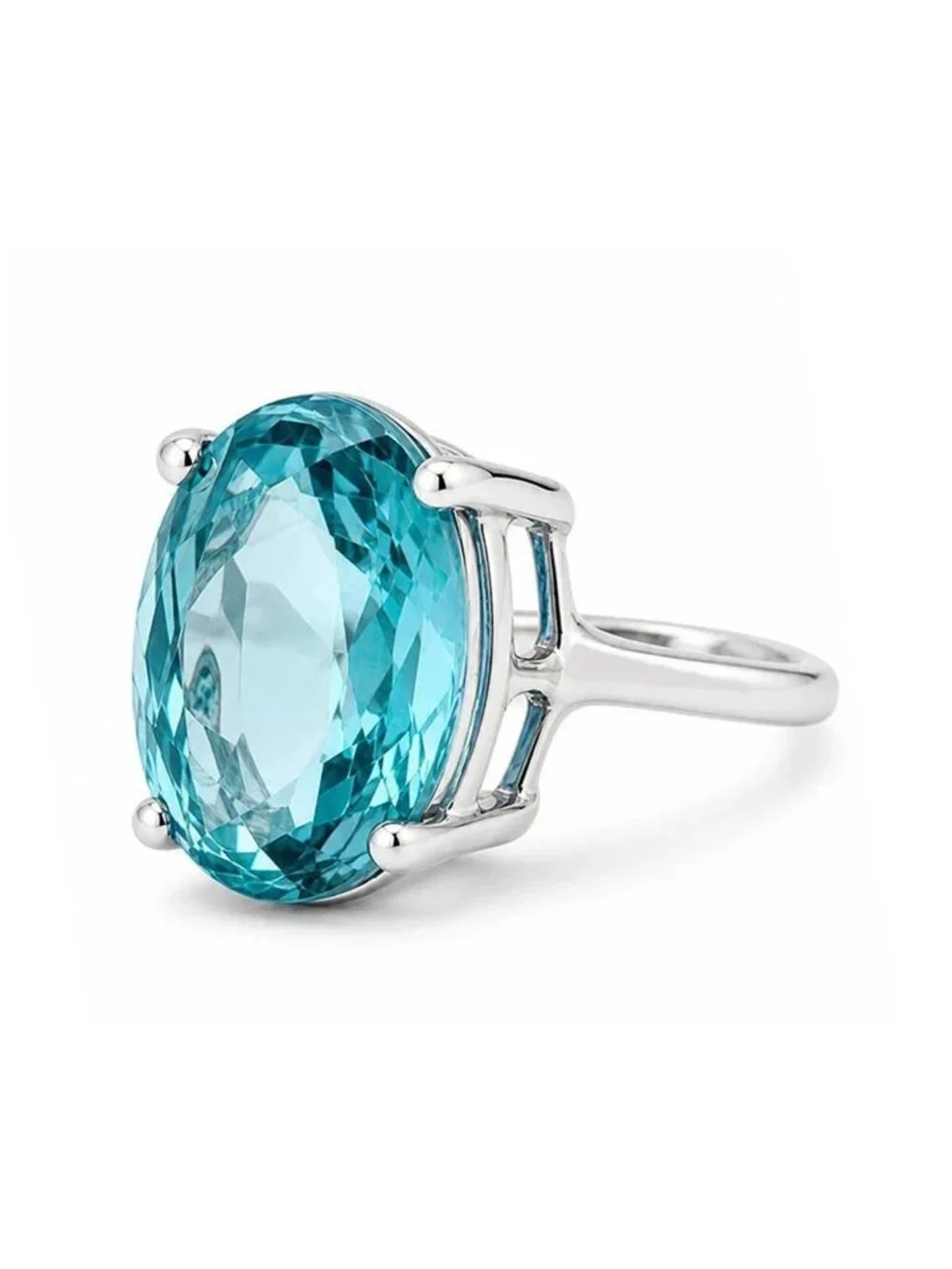 Genuine 3.35 Cts Blue Zircon Ring 10k White Gold